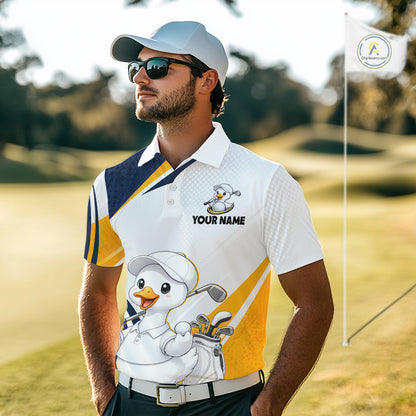 Funny Cartoon Duck Mens Golf Polo Shirt Personalised Team Duck Apparel NHT1219
