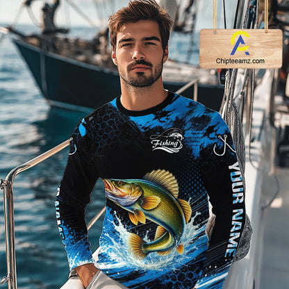 Custom Walleye Fishing Jersey, Personalized Team Name Long Sleeve Performance Fishing Shirt For Men NHT1226