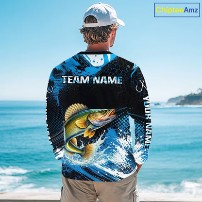 Custom Walleye Fishing Jersey, Personalized Team Name Long Sleeve Performance Fishing Shirt For Men NHT1226