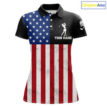 Load image into Gallery viewer, Personalized Womens Golf Polo Shirt American Flag Patriotic Golf Shirts Golf Gifts For Womens NHT746