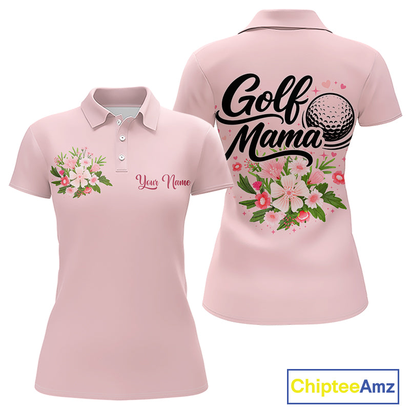 Pink Golf Mama Womens Polo Shirt, Funny Golf Mom Shirt, Mothers Day Gift For Golf Lover Mom, Ladies Golf Polo NHT749