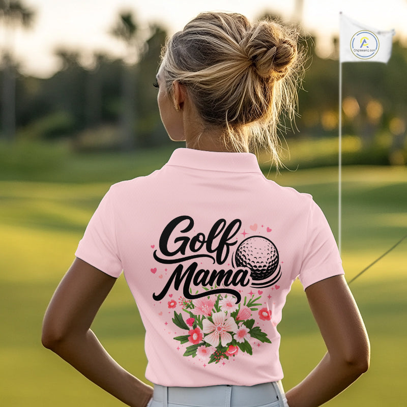 Pink Golf Mama Womens Polo Shirt, Funny Golf Mom Shirt, Mothers Day Gift For Golf Lover Mom, Ladies Golf Polo NHT749