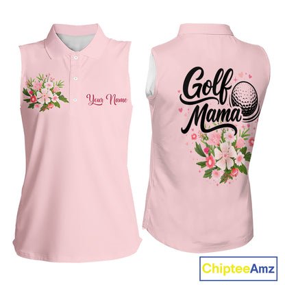 Pink Golf Mama Womens Polo Shirt, Funny Golf Mom Shirt, Mothers Day Gift For Golf Lover Mom, Ladies Golf Polo NHT749