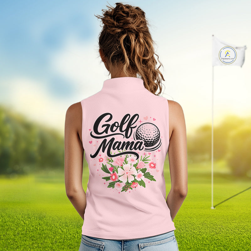 Pink Golf Mama Womens Polo Shirt, Funny Golf Mom Shirt, Mothers Day Gift For Golf Lover Mom, Ladies Golf Polo NHT749