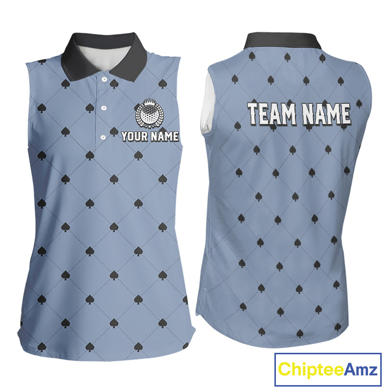 Personalized Sleeveless Womens Golf Jersey Spade Argyle Pattern, Performance Sportswear Golf Polo Shirt NHT755