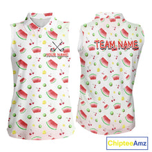 Load image into Gallery viewer, Funny Watermelon Pattern Sleeveless Womens Polo Shirt, Long Sleeve Golf Polo Shirt Custom Watermelon Pattern Team Golf Top NHT757