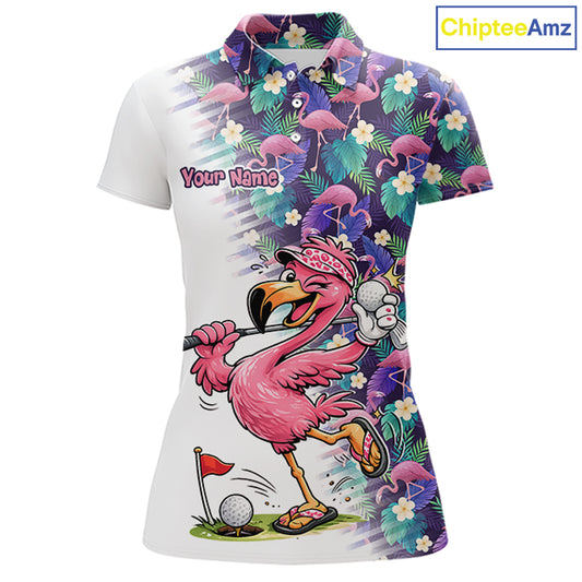 Funny Pink Flamingo Tropical Pattern Golf Polo Shirt Custom Golf Shirts For Womens NHT547