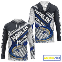 Load image into Gallery viewer, Personalized Marlin Fishing Jerseys For Fishing Team, Marlin Hooded Fishing Shirt Long Sleeve NHT919