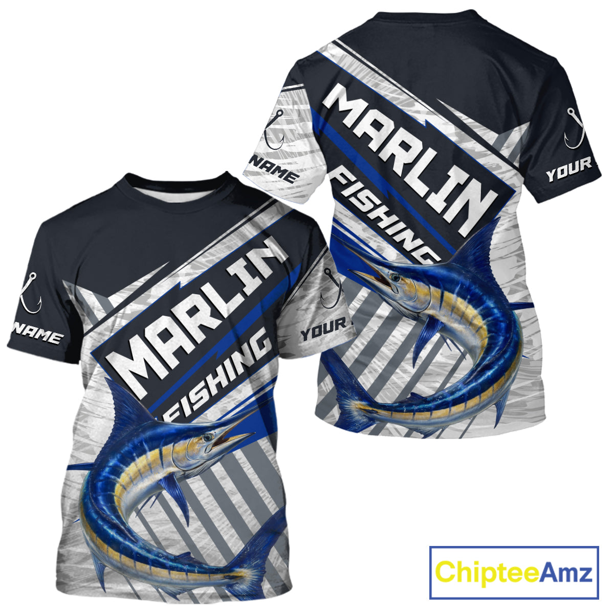 Personalized Marlin Fishing Jerseys For Fishing Team, Marlin Short Sleeve Fishing T-Shirt NHT919