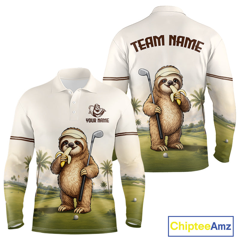 Personalized Funny Sloth Mens Golf Polo Shirt – Funny Golfer Polo For Men NHT928