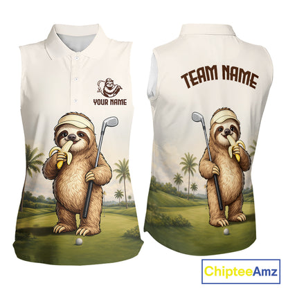 Personalized Funny Sloth Womens Sleeveless Golf Polo Shirt – Funny Golfer Polo For Women NHT928