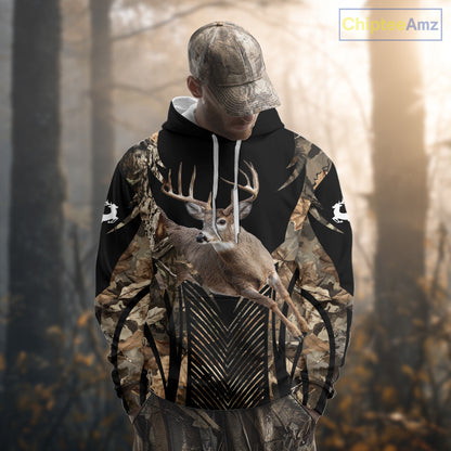 Whitetail Deer Hunting Shirt Black Camo 3D Custom Name, Season Deer Hunting, Hunting Gift NHT140