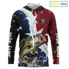 Load image into Gallery viewer, Personalized Texas Flag Bass Fishing Shirt Jerseys, Texas Bass Fishing Shirts Long Sleeve Hooded For Men NHT758