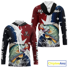Load image into Gallery viewer, Personalized Texas Flag Crappie Fishing Shirt Jerseys, Texas Crappie Fishing Shirts Long Sleeve Hooded For Men NHT759