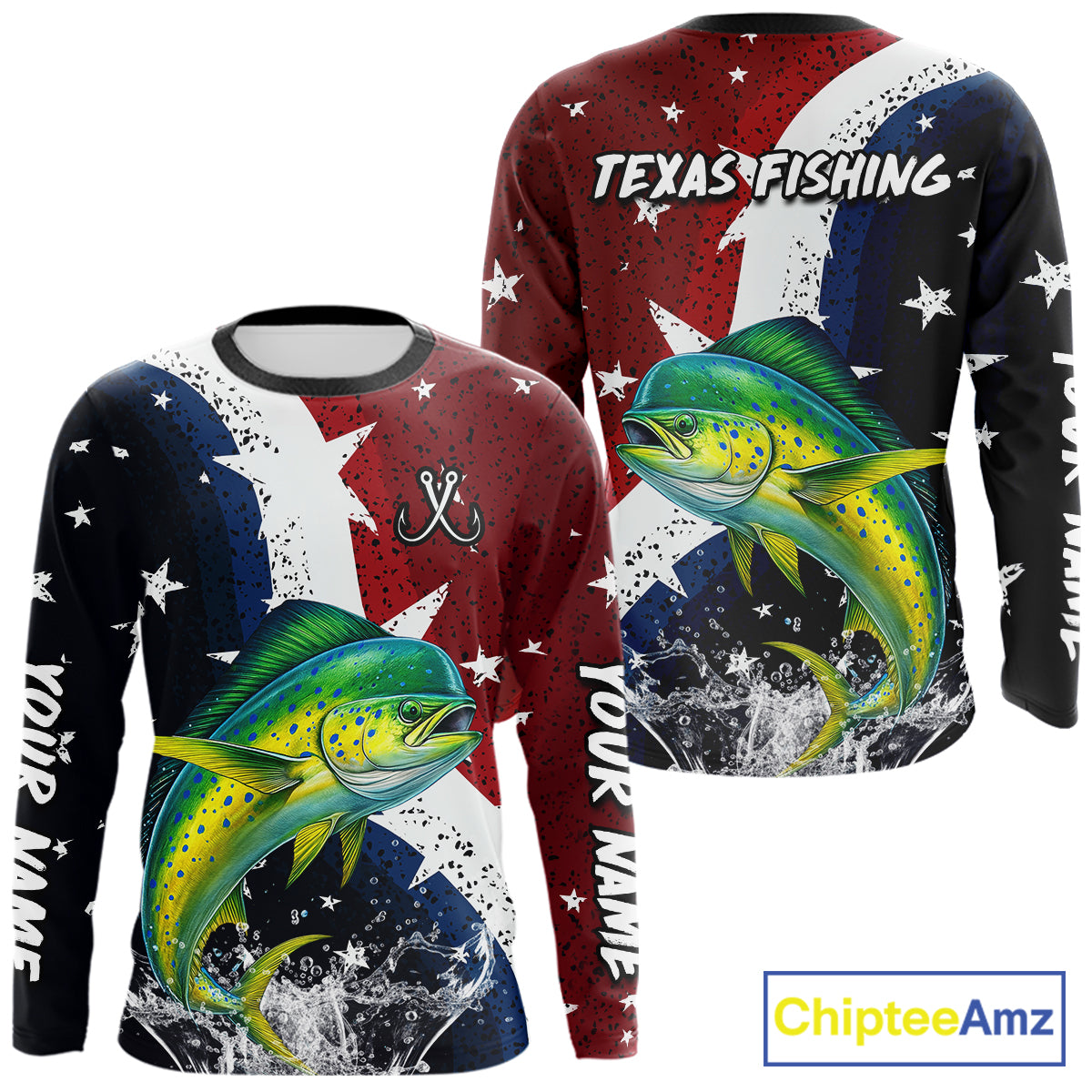 Personalized Texas Flag Mahi Mahi Fishing Shirt Jerseys, Texas Dorado Fishing Shirts Long Sleeve For Men NHT762