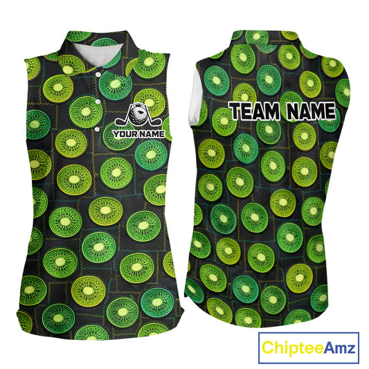 Funny Golf Patchwork Kiwi Womens Sleeveless Polo Shirt, Personalized Womens Golf Polo Shirt NHT580