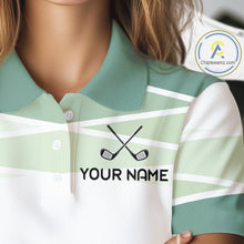 Load image into Gallery viewer, Personalized Golf Polo Shirt Custom Team Name White Green Geometric Golf Team Polo For Womens NHT943