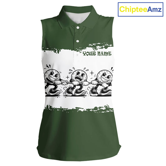 Funny Sleeveless Womens Golf Polo Shirt Green And White Golf Balls Personalized Golf Shirts For Womens NHT787
