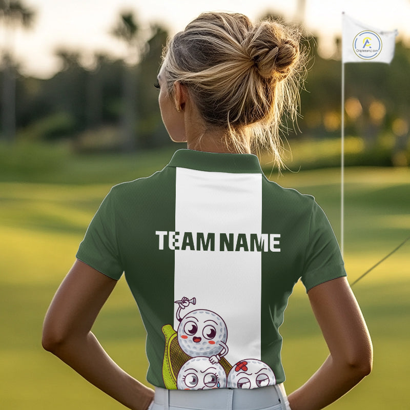 Custom Green White  Womens Golf Team Polo Shirt, Funny Golf Ball Family Design, Matching Team Outfit NHT789