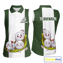 Load image into Gallery viewer, Custom Green White Sleeveless Womens Golf Team Polo Shirt, Funny Golf Ball Family Design, Matching Team Outfit NHT789