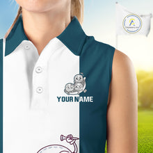 Load image into Gallery viewer, Custom Blue Teal White Sleeveless Womens Golf Team Polo Shirt, Funny Golf Ball Family Design, Matching Team Outfit NHT791