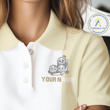 Load image into Gallery viewer, Custom Beige White Womens Golf Team Polo Shirt, Funny Golf Ball Family Design, Matching Team Outfit NHT792