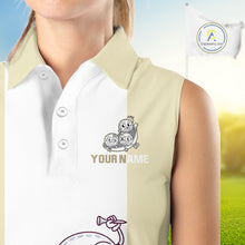 Load image into Gallery viewer, Custom Beige White Sleeveless Womens Golf Team Polo Shirt, Funny Golf Ball Family Design, Matching Team Outfit NHT792