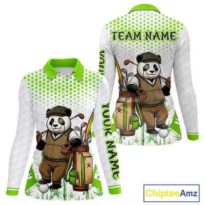Personalized Vintage Panda Gentleman Golf Polo, Performance Golf Jersey For Womens