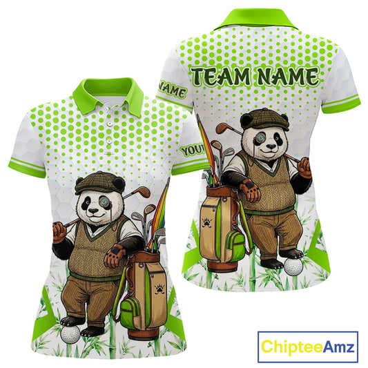 Personalized Vintage Panda Gentleman Golf Polo, Performance Golf Jersey For Womens