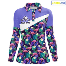 Load image into Gallery viewer, Purple Flamingo Tropical Pattern Womens Golf Polo Shirt Custom Golf Shirts For Golfer NHT584