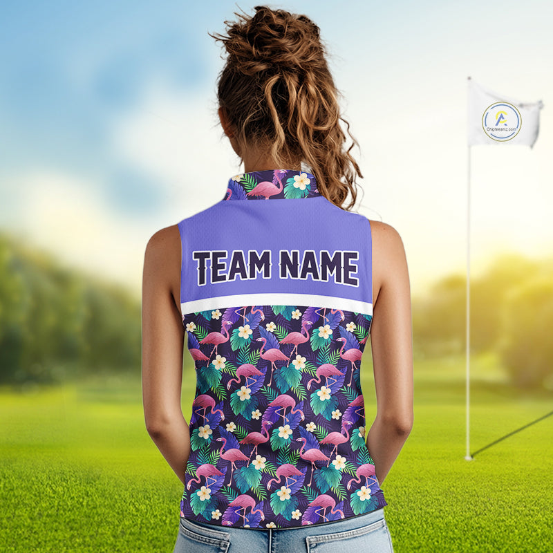 Purple Flamingo Tropical Pattern Womens Sleeveless Golf Polo Shirt Custom Golf Shirts For Golfer NHT584