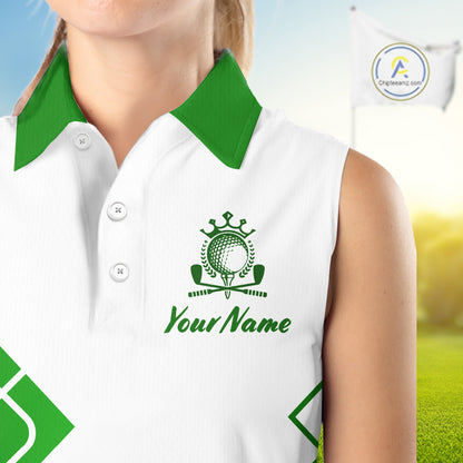 Personalized Polo Golf Shirts Custom For Golfer White And Green Womens Sleeveless Golf Shirts Team Golf Jersey NHT592
