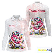 Load image into Gallery viewer, Funny Flamingo Golf Shirt With Pattern Pink Tropical – Personalized Name &amp; Team Custom Polo For Womens NHT597