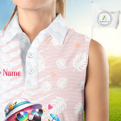 Funny Flamingo Womens Sleeveless Golf Shirt With Pattern Pink Tropical – Personalized Name & Team Custom Polo NHT597