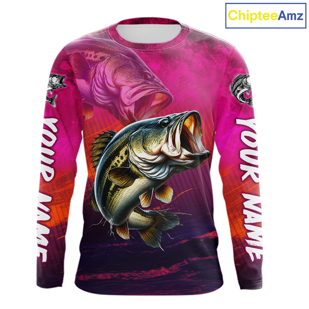 Custom Name Hot Pink Bass Fishing Jersey - Personalized 3D Long Sleeve Fishing Shirt For Men