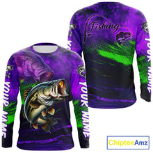 Load image into Gallery viewer, Custom Name Purple Lime Bass Fishing Jersey - Personalized 3D Long Sleeve Fishing Shirt For Men