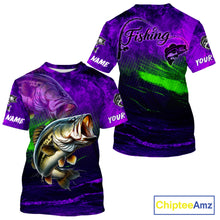 Load image into Gallery viewer, Custom Name Purple Lime Bass Fishing Jersey - Personalized 3D Fishing T - Shirt 