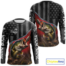 Load image into Gallery viewer, Gray Red Bass Custom Long Sleeve Fishing Shirts, Bass Fishing Jerseys