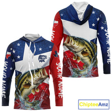 Load image into Gallery viewer, Hooded Design Texas Flag Bass Performance Fishing Shirts, Custom Texas Bass Fishing Jersey NHT609