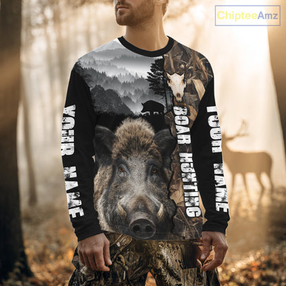 Wild Boar Hunting Camo Custom Name Shirts, Personalized Boar Hunting Clothes NHT324
