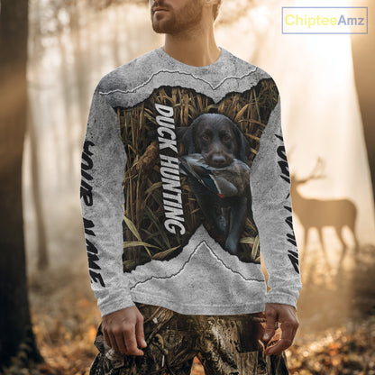 Waterfowl Duck Hunting Shirt – Gray Camo Personalized with Black Lab, Hunting Clothes NHT174