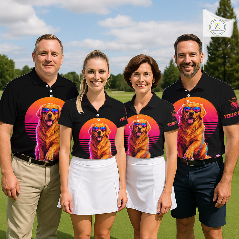 Personalized Golden Retriever Womens Golf Polo Shirt – Vintage Neon Golf Design NHT991