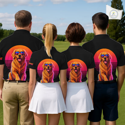 Personalized Golden Retriever Womens Golf Polo Shirt – Vintage Neon Golf Design NHT991