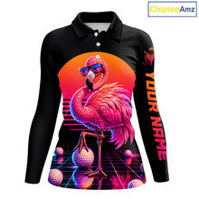 Load image into Gallery viewer, Personalized Funny Flamingo Womens Golf Polo Shirt – Vintage Neon Golf Design