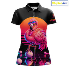 Load image into Gallery viewer, Personalized Funny Flamingo Womens Golf Polo Shirt – Vintage Neon Golf Design