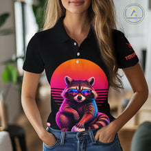 Load image into Gallery viewer, Personalized Funny Raccoon Womens Golf Polo Shirt – Vintage Neon Golf Design