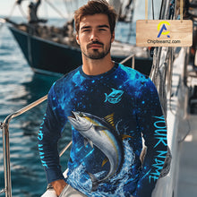 Load image into Gallery viewer, Personalized Tuna Saltwater Blue Long Sleeve Performance Fishing Shirts, Fishing Shirt Gift NHT430
