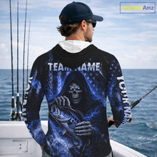 Load image into Gallery viewer, Hooded Custom Team Name Grim Reaper Bass Fishing With American Flag - Patriotic Bass Fishing Jersey|Yellow NHT630