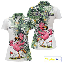 Load image into Gallery viewer, Funny Pink Flamingo Green Tropical Pattern Golf Polo Shirt Custom Golf Shirts For Womens NHT648
