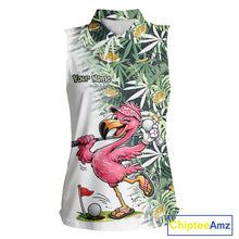 Load image into Gallery viewer, Funny Pink Flamingo Green Tropical Pattern Sleeveless Womens Golf Polo Shirt Custom Golf Shirts For Womens NHT648